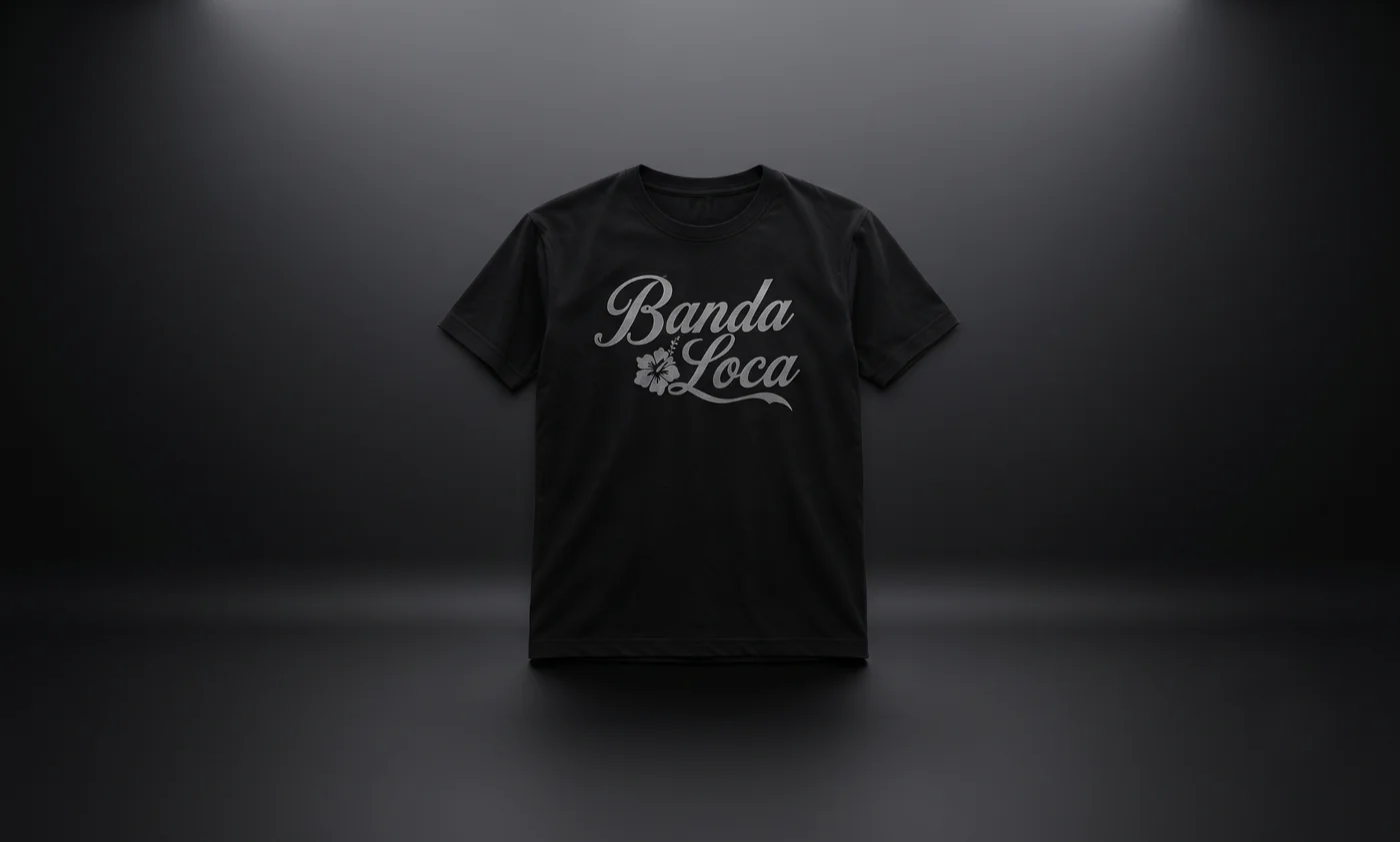 Camiseta negra oficial de Banda Loca con letras plateadas