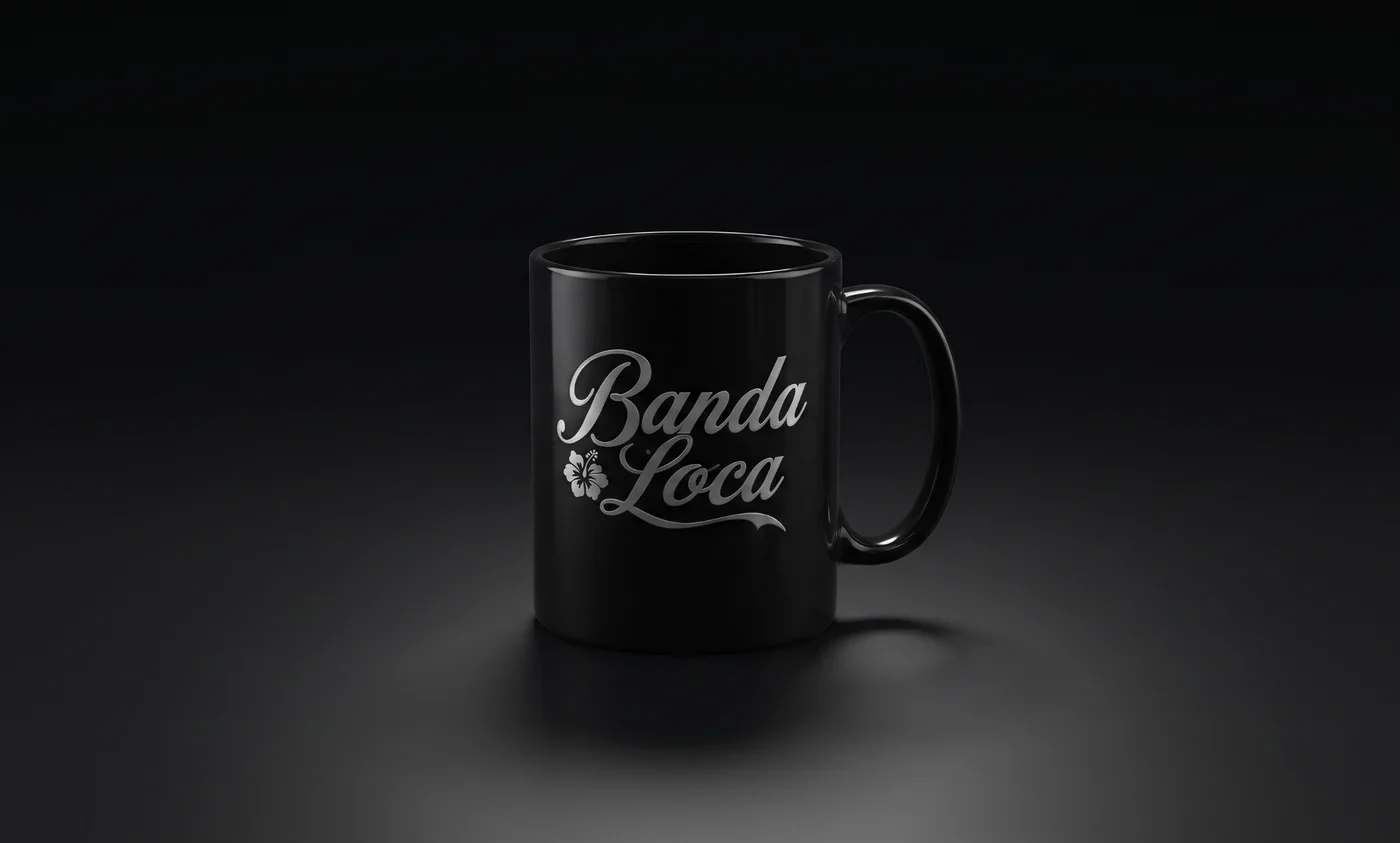 Taza oficial de Banda Loca con el logotipo de la orquesta